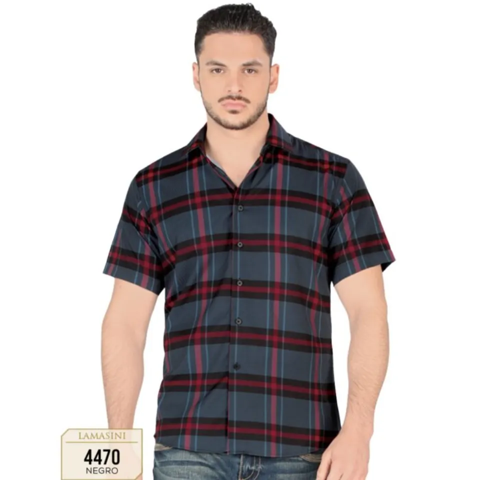 Camisa A Cuadros Manga Corta Negra Lam 4470