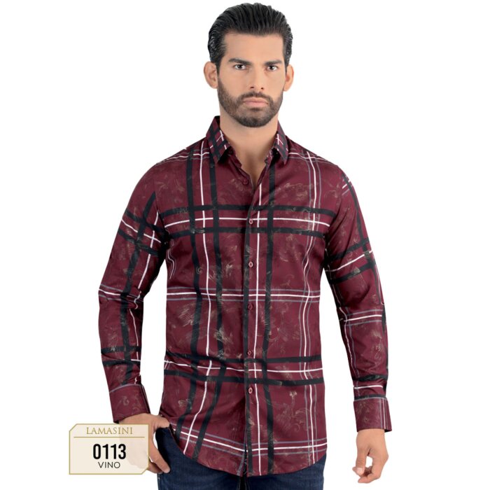 Camisa Cuadros Grandes Color Vino Modern Fit Lamasini 0113