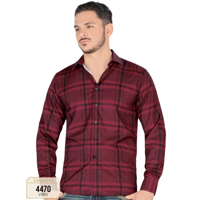 Camisa A Cuadros Manga Larga Color Vino Lam 4470