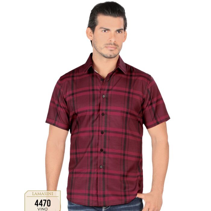 Camisa A Cuadros Manga Corta Color Vino Lam 4470