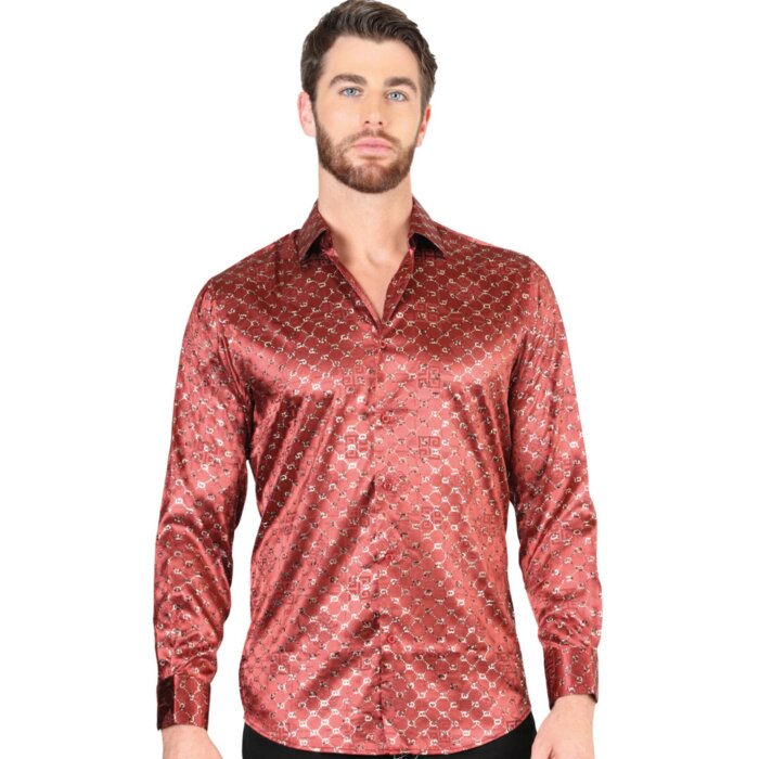 Camisa Burgundy-Gold De Moda El Señor De Los Cielos 44546