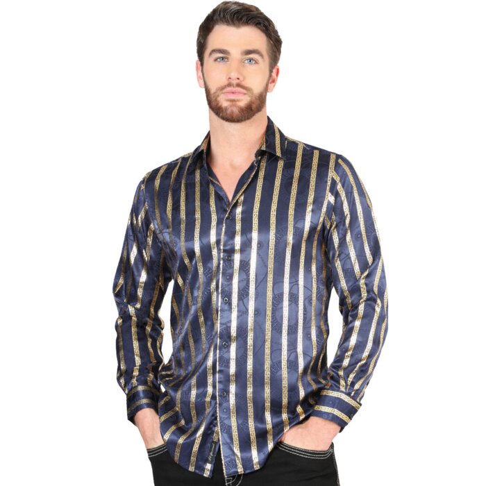 Camisa Con Líneas De Grecas Doradas Color Navy 44553