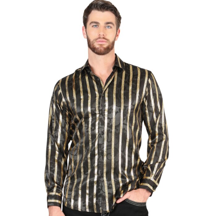 Camisa Con Líneas De Grecas Doradas Color Negro 44554