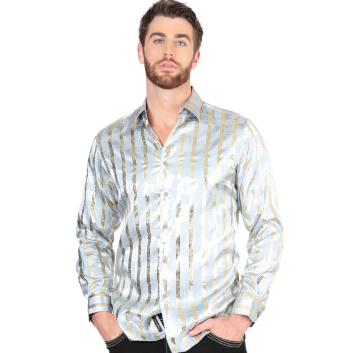 Camisa Con Líneas De Grecas Doradas Color Gris 44578