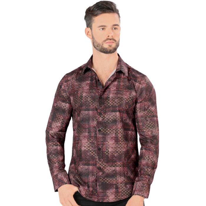 Camisa Montero Modern Fit Burgundy Estampada 0434