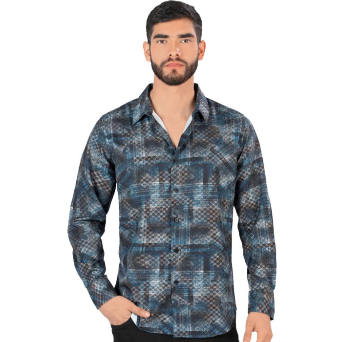 Camisa Montero Modern Fit Teal Estampada 0434