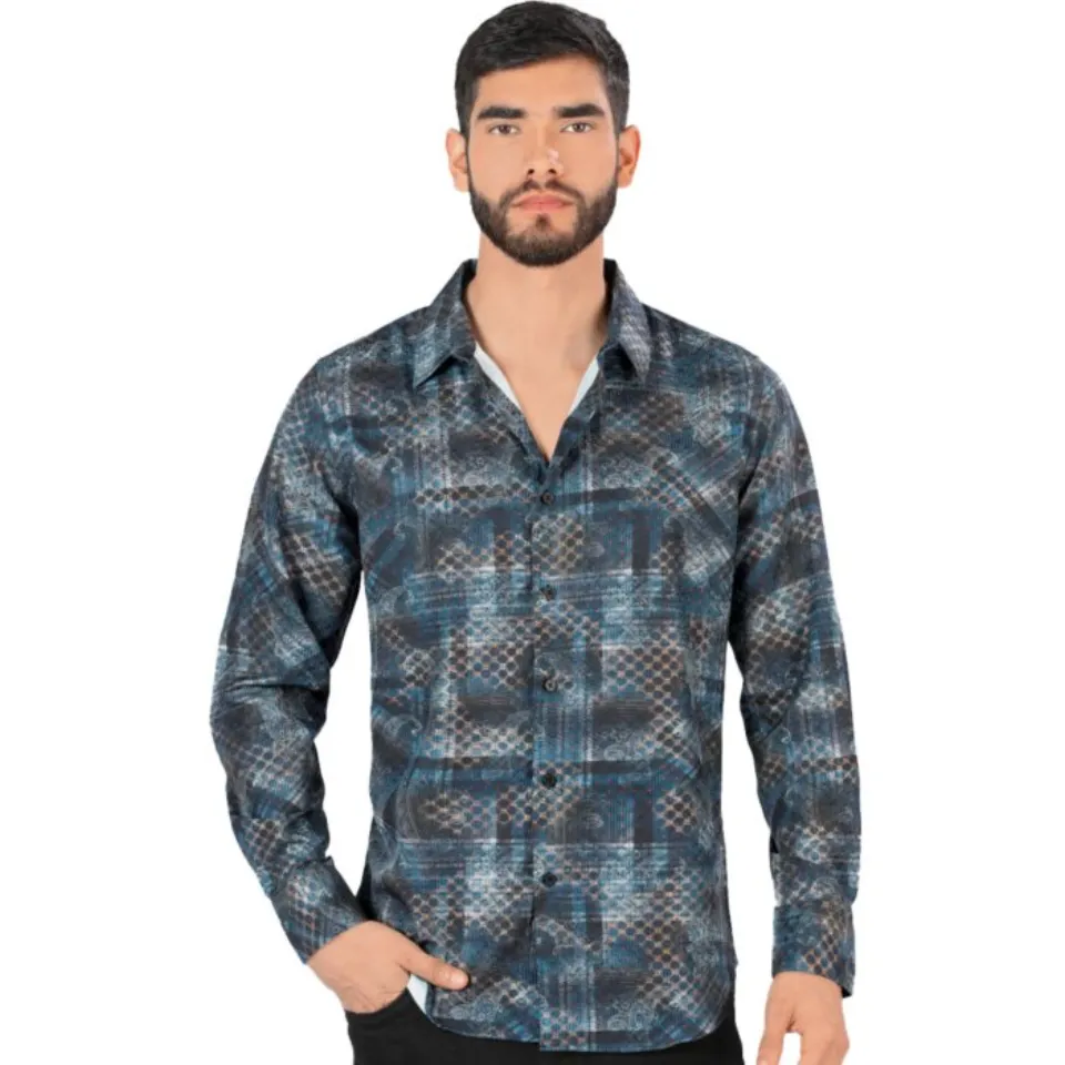 Camisa Montero Modern Fit Teal Estampada 0434