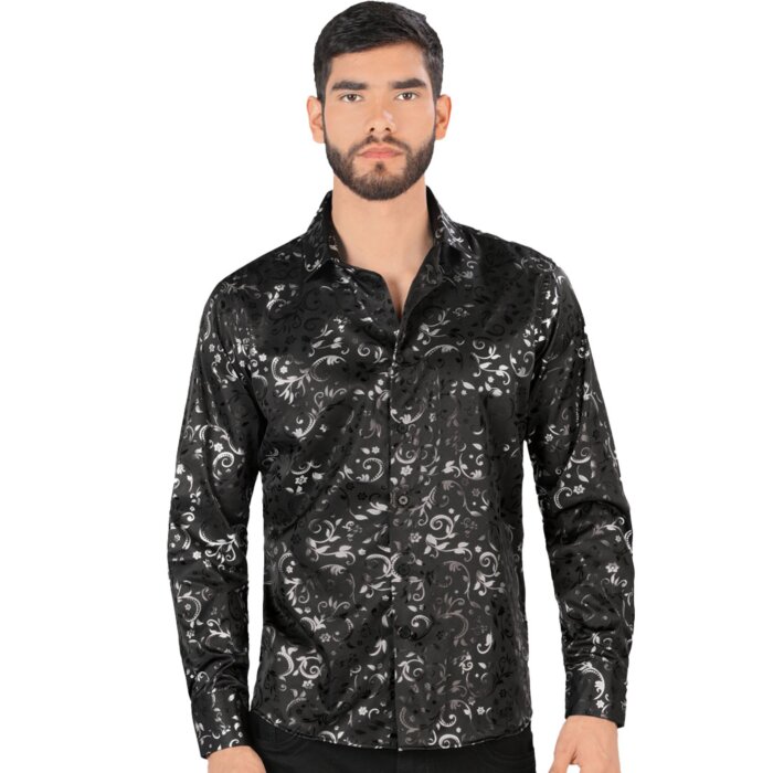 Camisa Montero Modern Fit Negra Estampada 0795