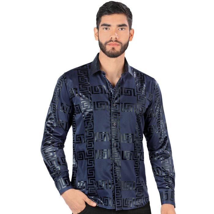 Camisa Navy Con Grecas Montero Fashion 0800