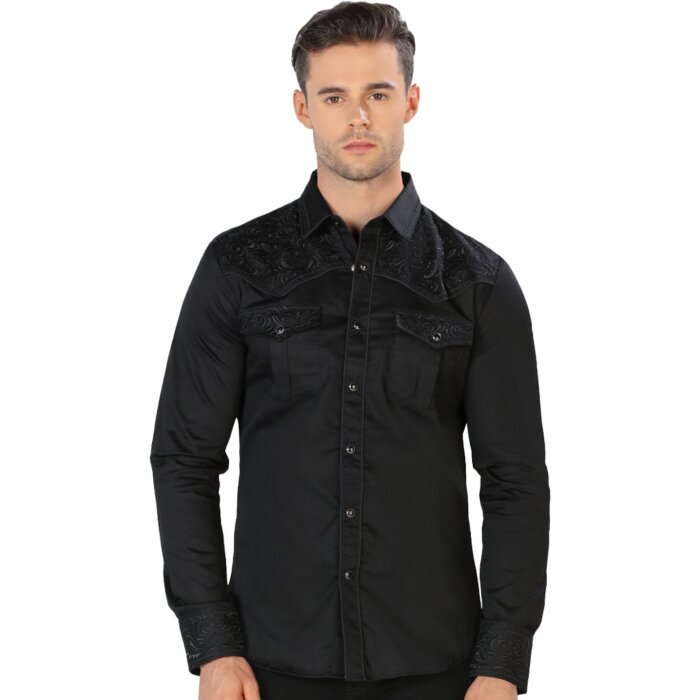 Camisa Bordada Vaquera Negro-Negro Montero Fashion 3537