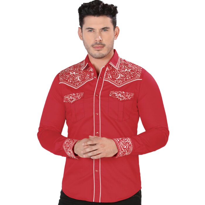 Camisa Bordada Vaquera Roja Montero Fashion 3537