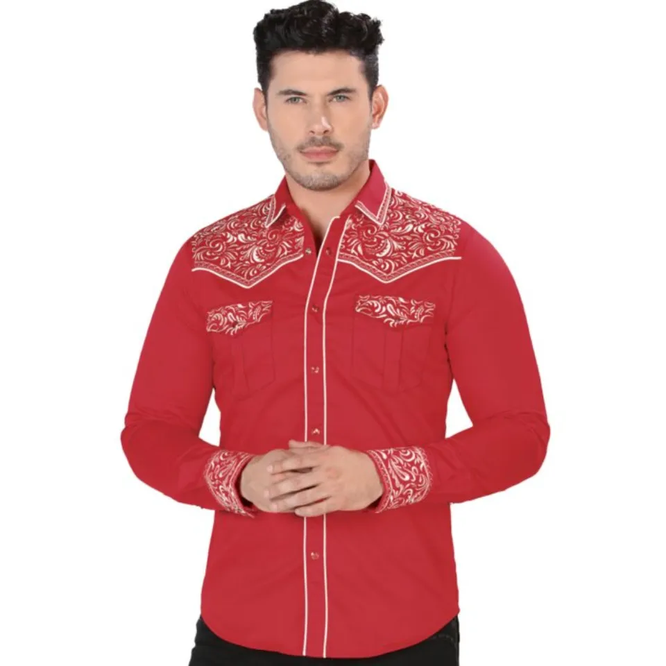 Camisa Bordada Vaquera Roja Montero Fashion 3537