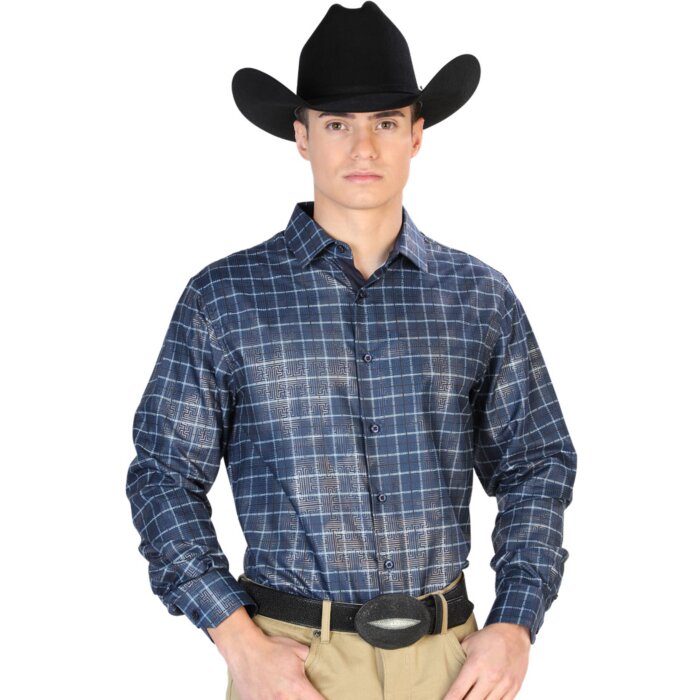 Camisa Fina A Cuadros El Señor De Los Cielos 43768 Color Negro-Azul