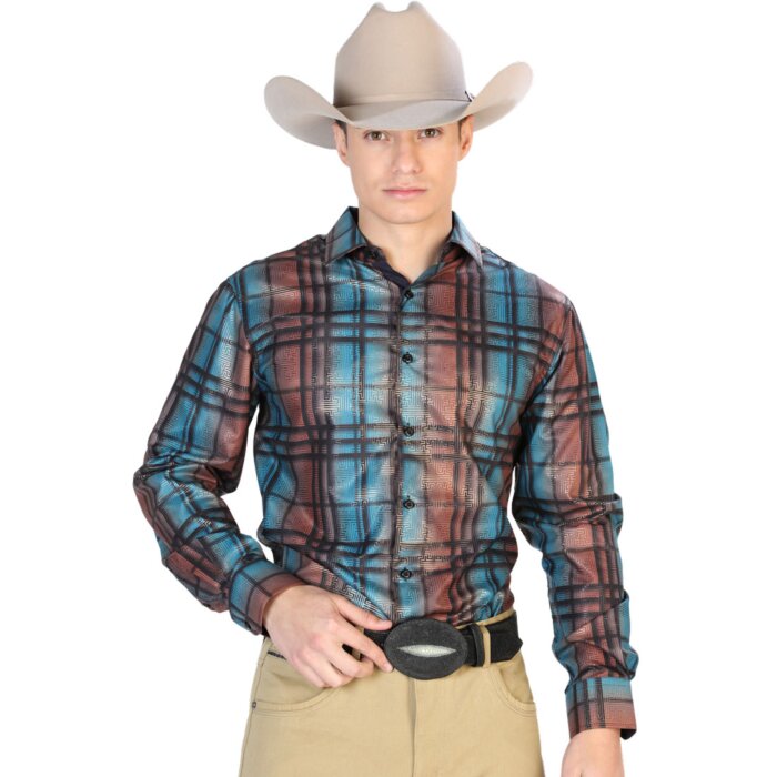 Camisa Fina El Señor De Los Cielos 43780 Color Naranja-Azul