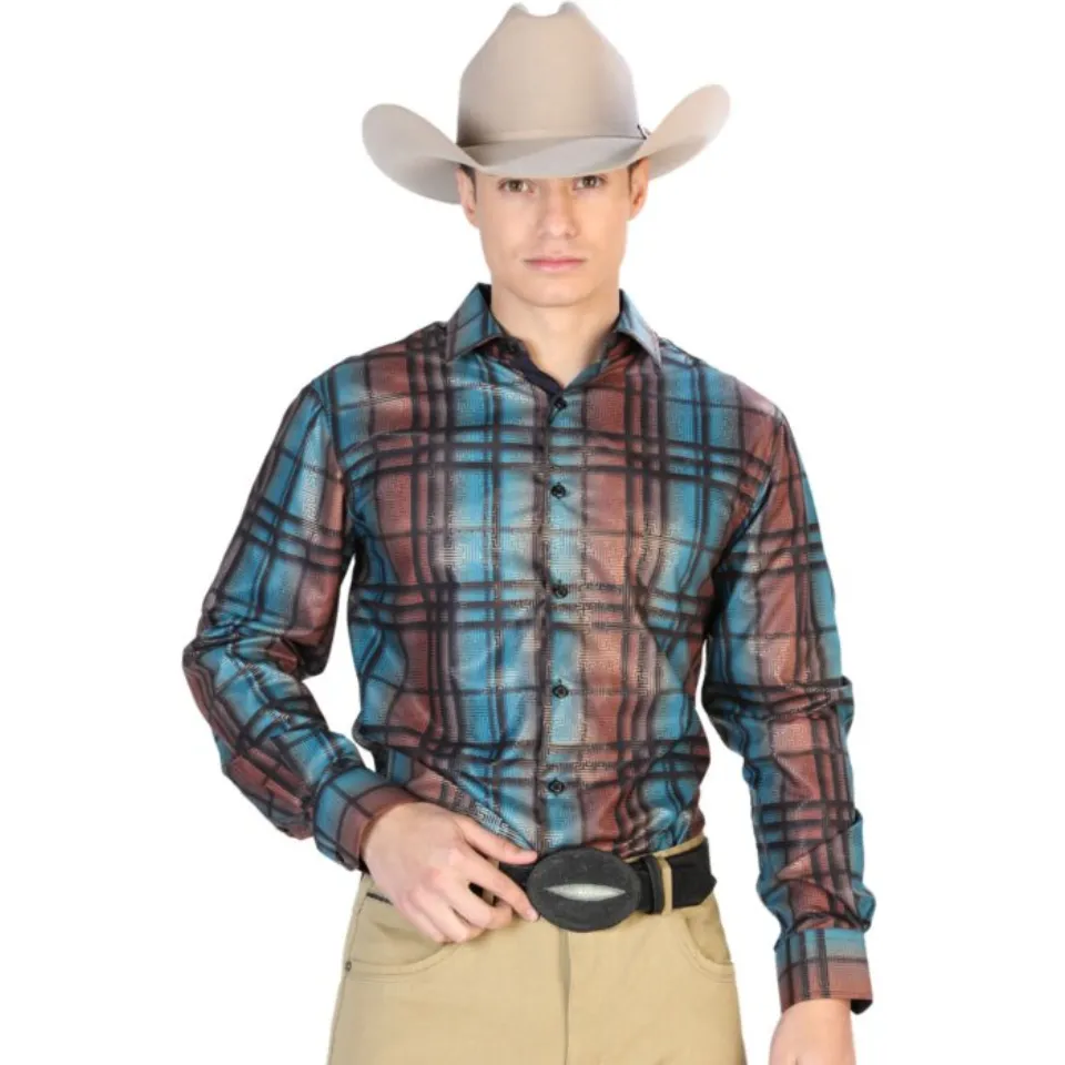 Camisa Fina El Señor De Los Cielos 43780 Color Naranja-Azul