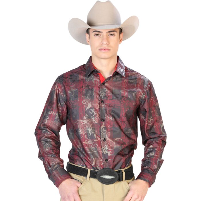 Camisa Fina El Señor De Los Cielos 43795 Color Negro-Rojo