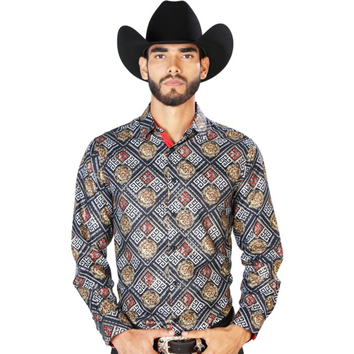 Camisa Fina El Señor De Los Cielos 43798 Color Negro-Blanco-Oro