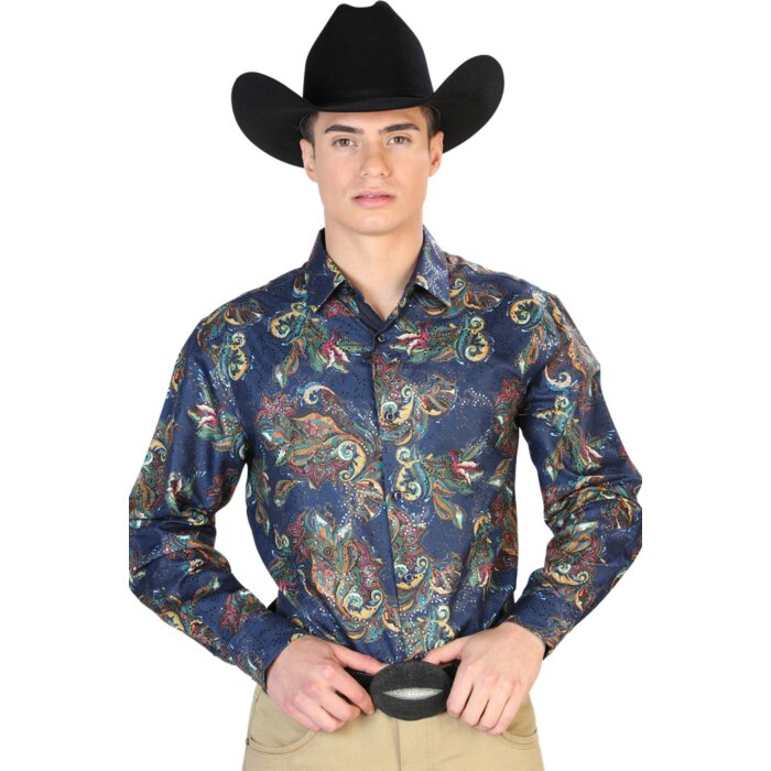 Camisa Fina Estampada El Señor De Los Cielos 43827 Color Azul