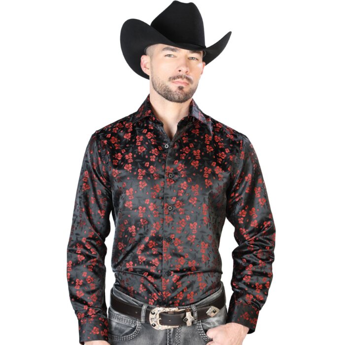 Camisa De Color Negro Con Rojo Jacquard Centenario 43742
