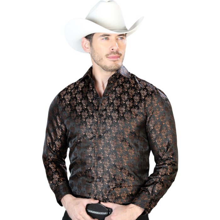 Camisa De Color Negro Con Café Jacquard Centenario 43759