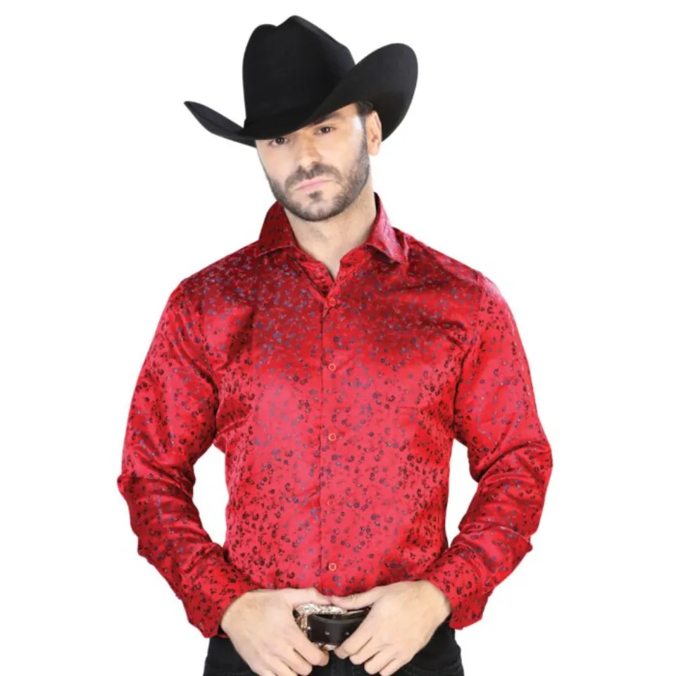 Camisa Jacquard Centenario 43764 Color Rojo Con Azul