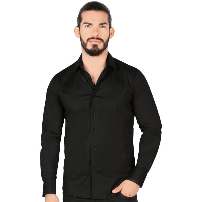 Camisa Negra Clásica Solida Lamasini 1436 Manga Larga