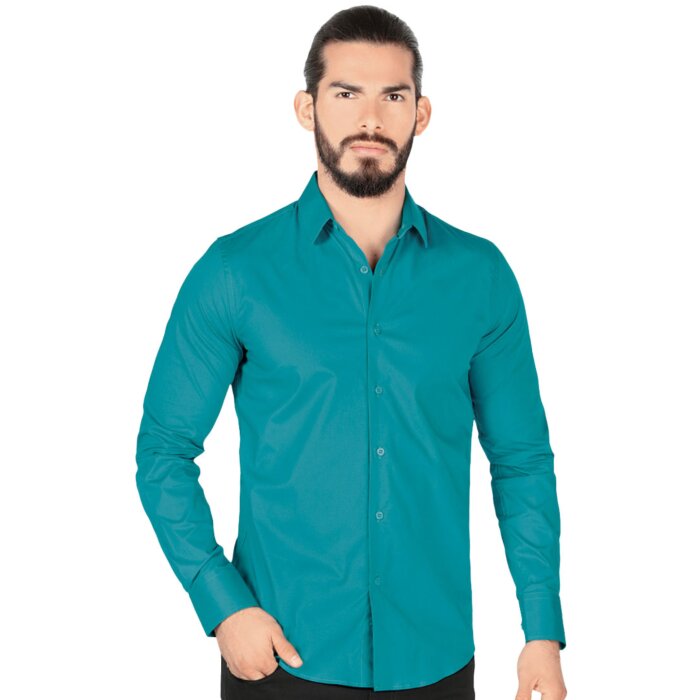Camisa Clásica Color Turquesa Solida Lamasini 1436