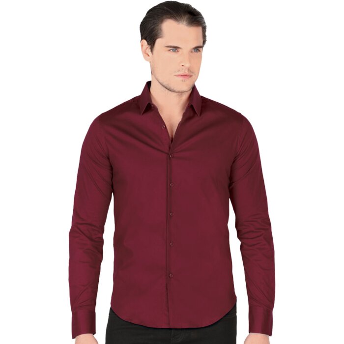 Camisa Clásica Solida Lamasini Color Vino