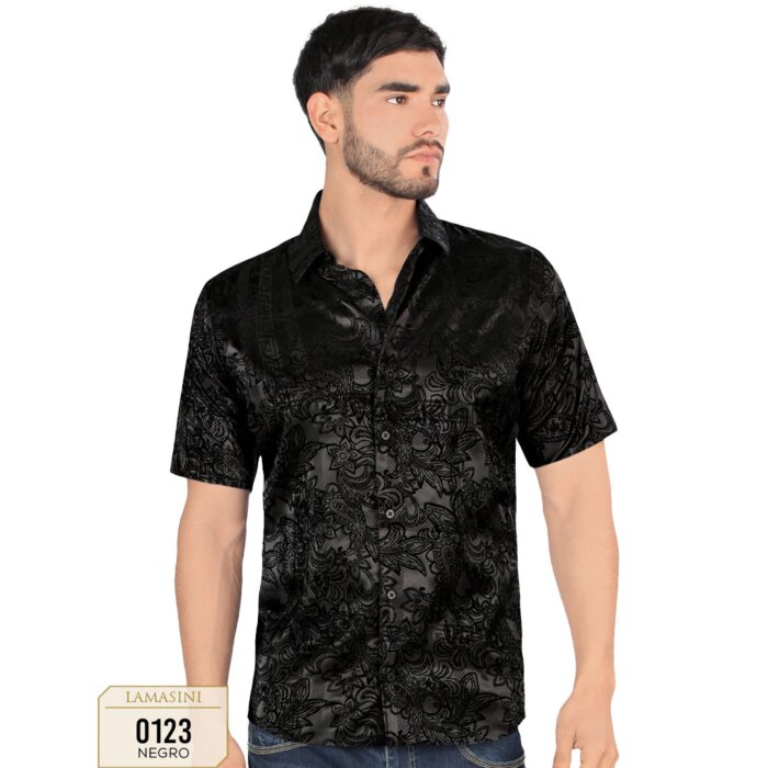 Camisa Lamasini Negra Modern Fit 0123 Manga Corta