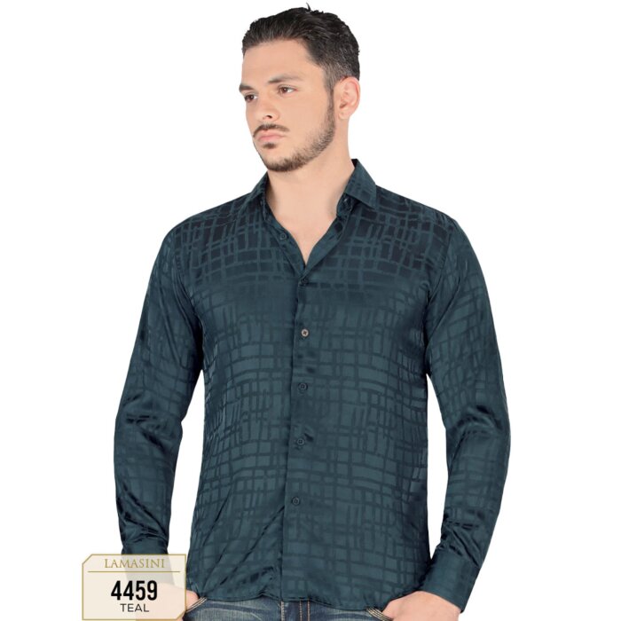 Camisa Color Teal Modern Fit Moda Lamasini 4459