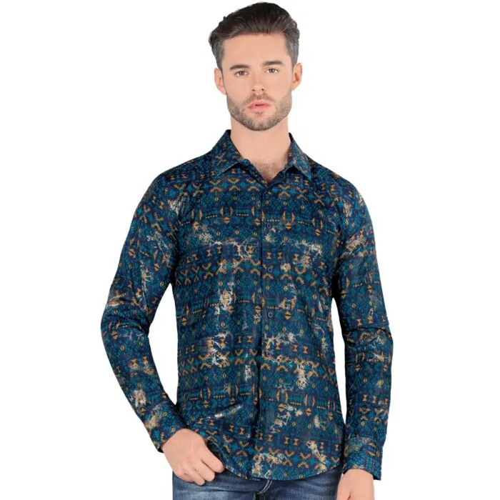 Camisa de Manga Larga con Patrón Azul Marino, Montero 0451