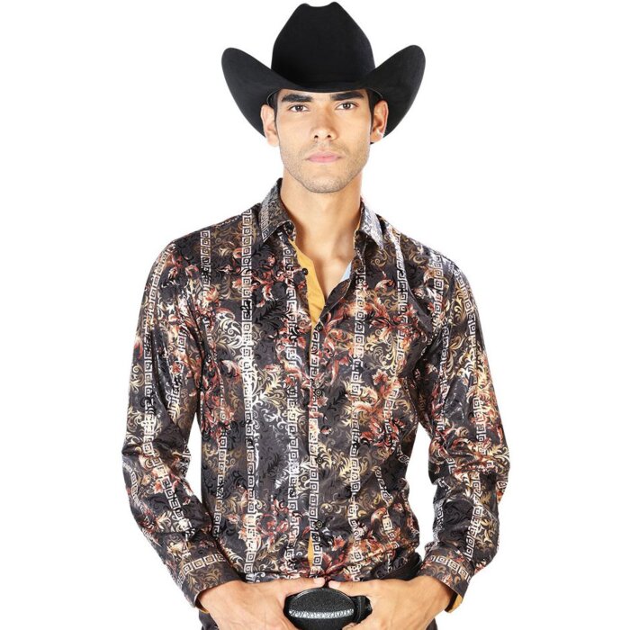 Camisa El Señor De Los Cielos 43568 Color Negro Y Dorado