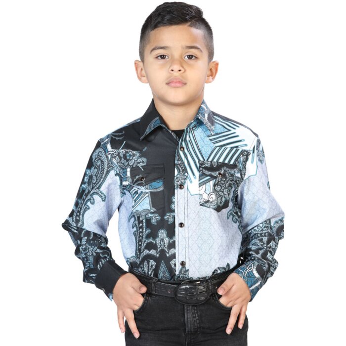 Camisa Casual De Niño Color Negro-Gris 44096