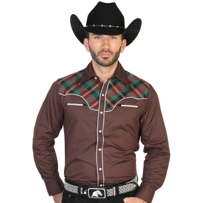 CAMISA VAQUERA MANGA LARGA EL GENERAL 2019-108 COLOR CAFÉ
