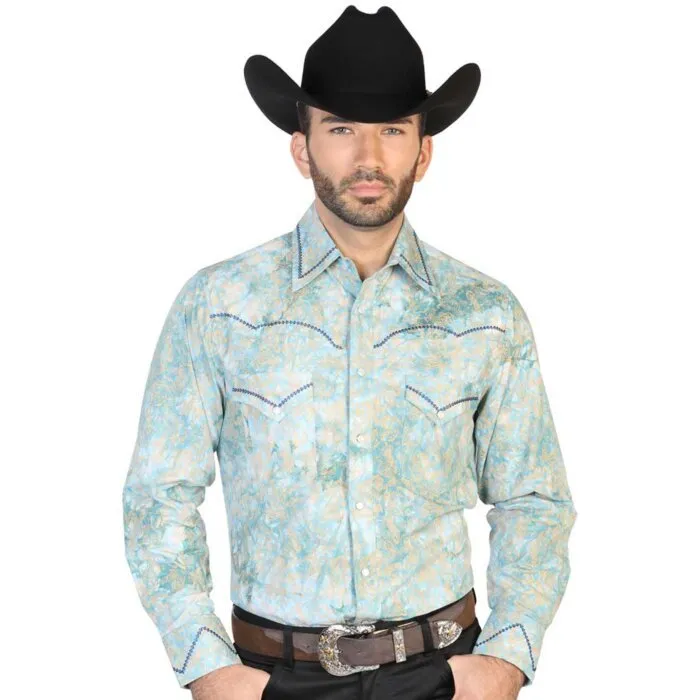 CAMISA VAQUERA ESTAMPADA Y BORDADA EL GENERAL 2019-139 COLOR VERDE OSCURO