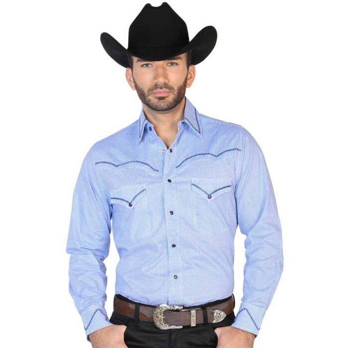 CAMISA VAQUERA ESTAMPADA Y BORDADA EL GENERAL 2019-144 COLOR AZUL REY