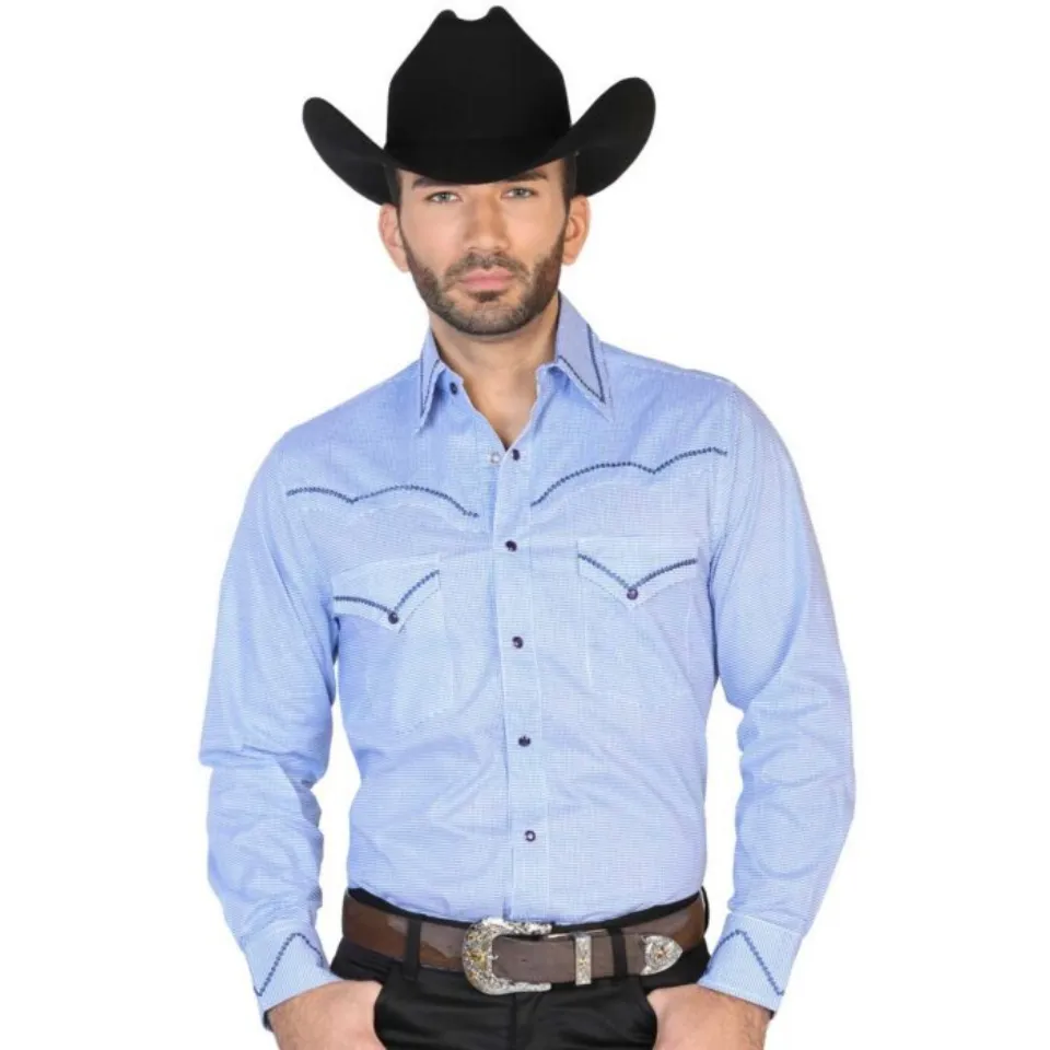 CAMISA VAQUERA ESTAMPADA Y BORDADA EL GENERAL 2019-144 COLOR AZUL REY