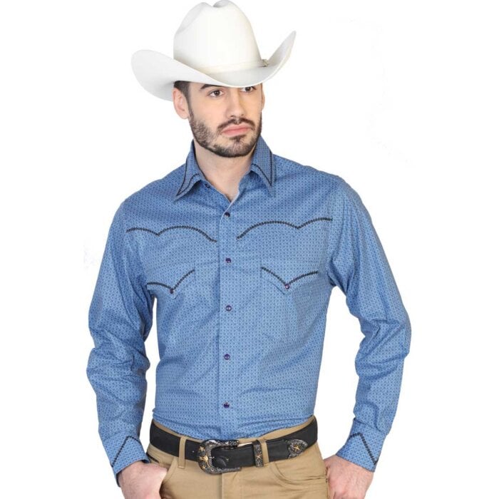 CAMISA VAQUERA ESTAMPADA Y BORDADA EL GENERAL 2019-146 COLOR AZUL MARINO