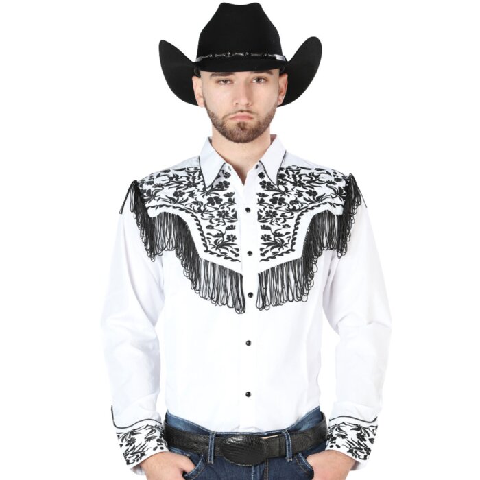 Camisa Vaquera Blanca Bordado Y Barbas Negros 44223