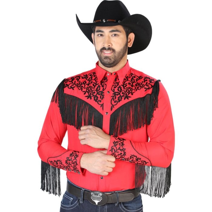Camisa Vaquera Roja Con Bordado Y Barbas Negras 126698