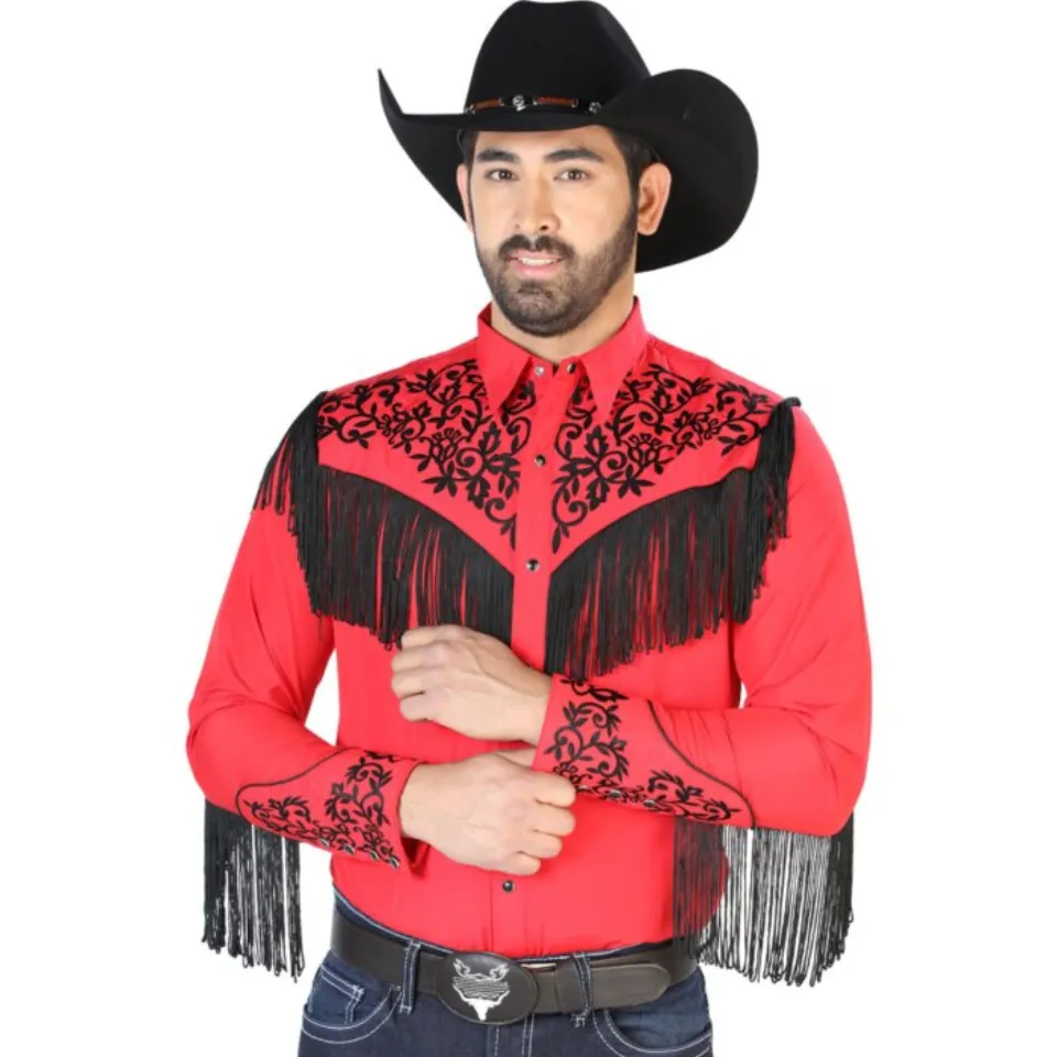 Camisa Vaquera Roja Con Bordado Y Barbas Negras 126698