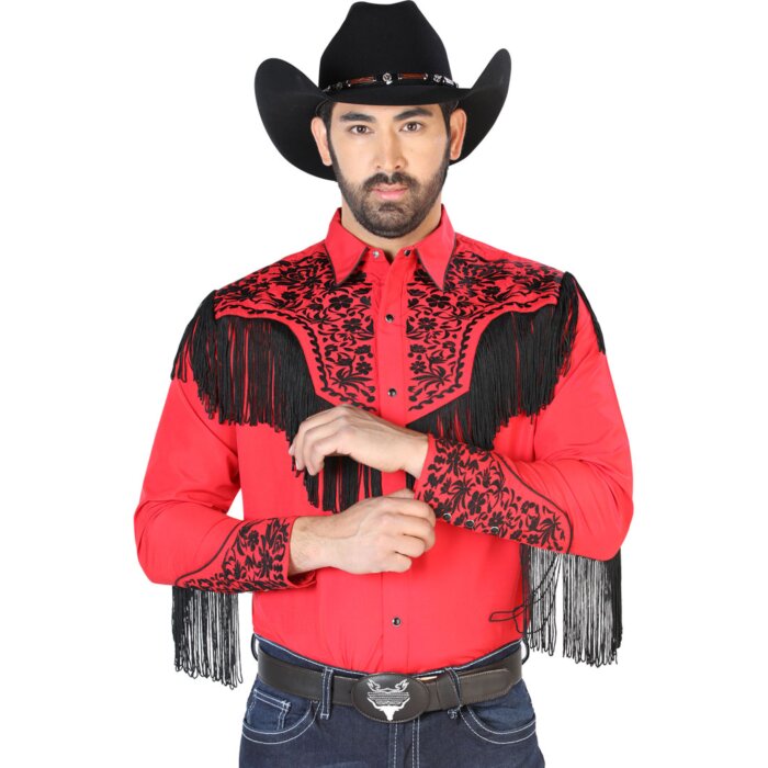 Camisa Vaquera Roja Con Barbas Y Bordado Negro 126709