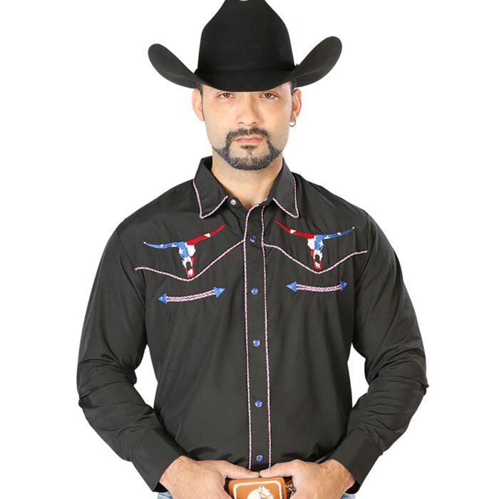 Camisa Negra Bordada Calavera Toro Bighorn Texas 126671