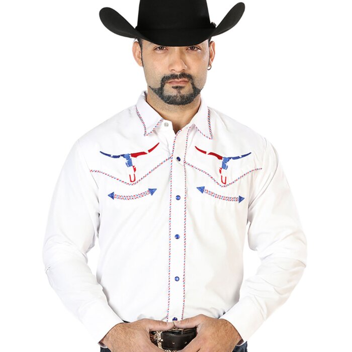 Camisa Blanca Bordada Calavera Toro Bighorn Texas 126672