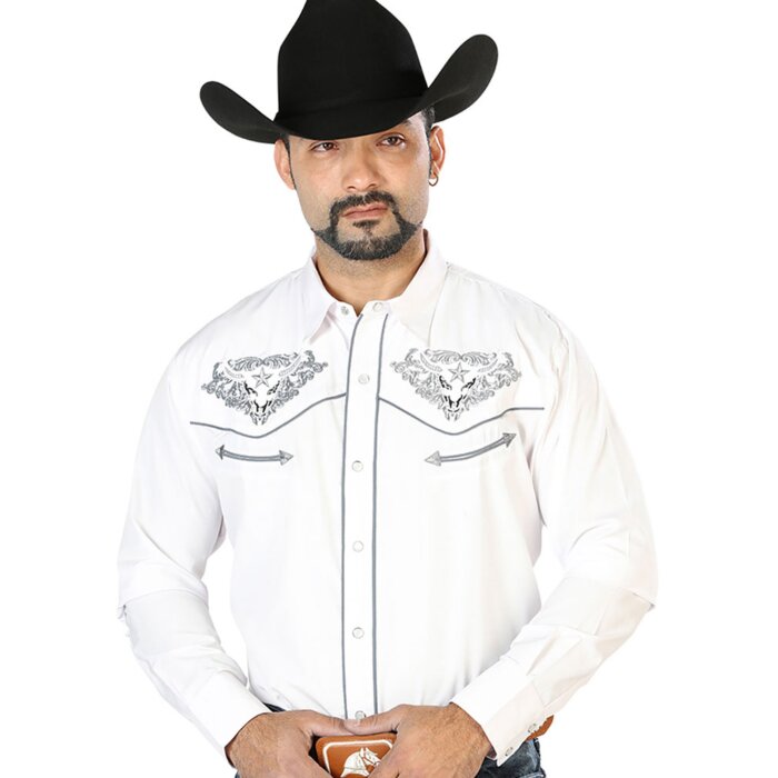 Camisa Blanca Bordada Calavera De Toro Con Estrella 126677