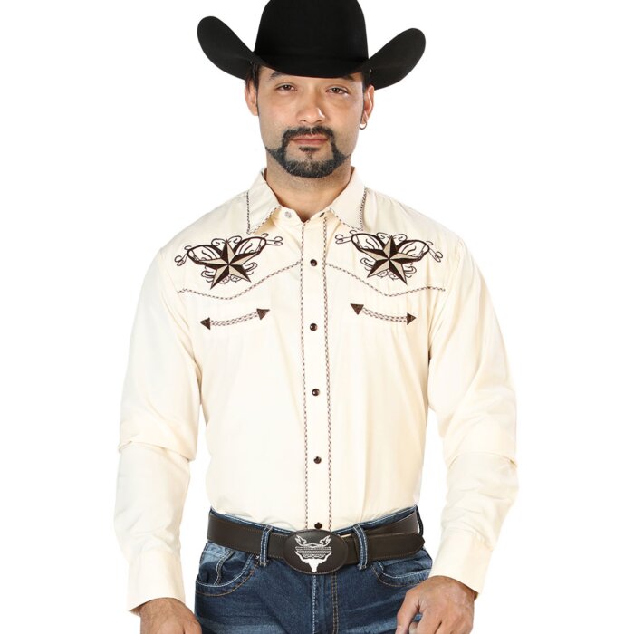 Camisa Vaquera Beige Bordada Estrella 126684