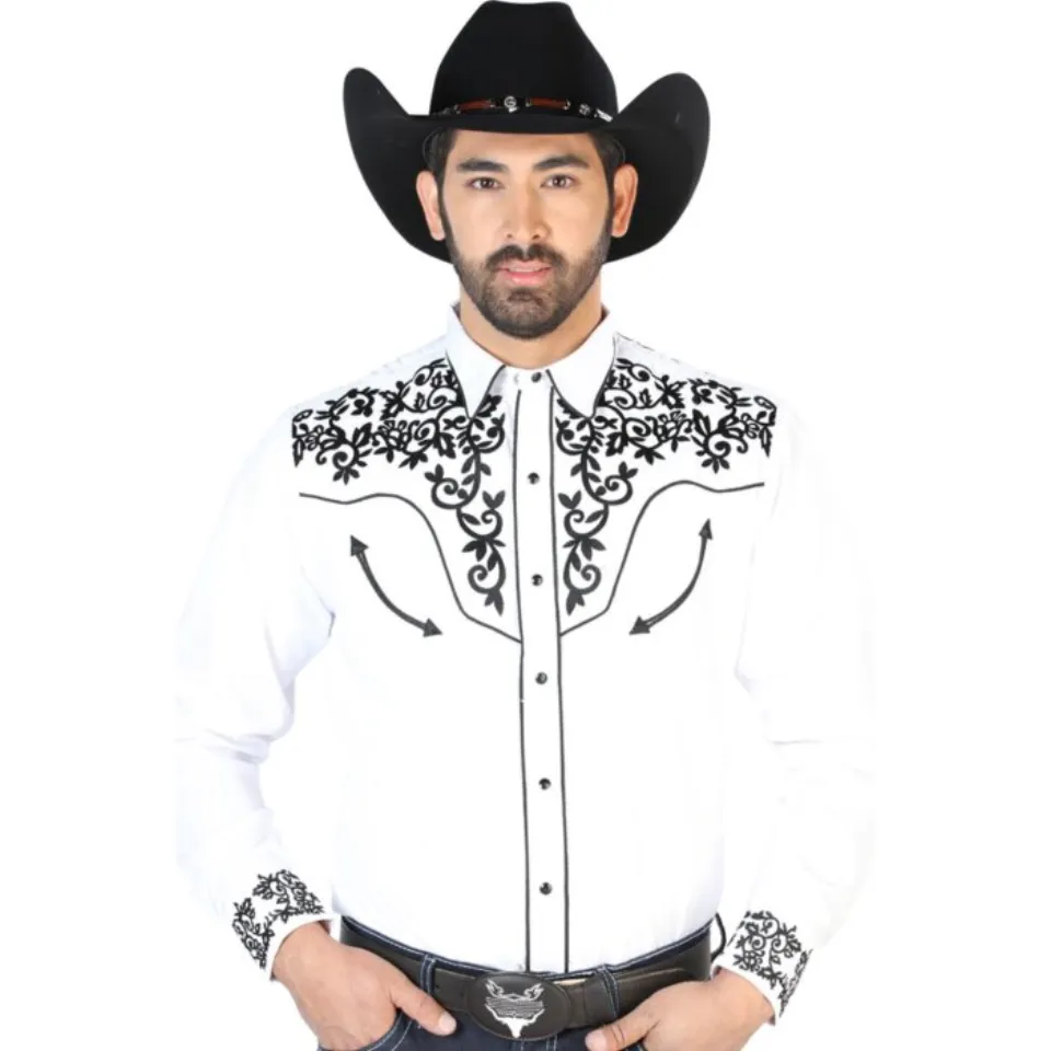 Camisa Vaquera Bordada Blanca Con Negro 126702