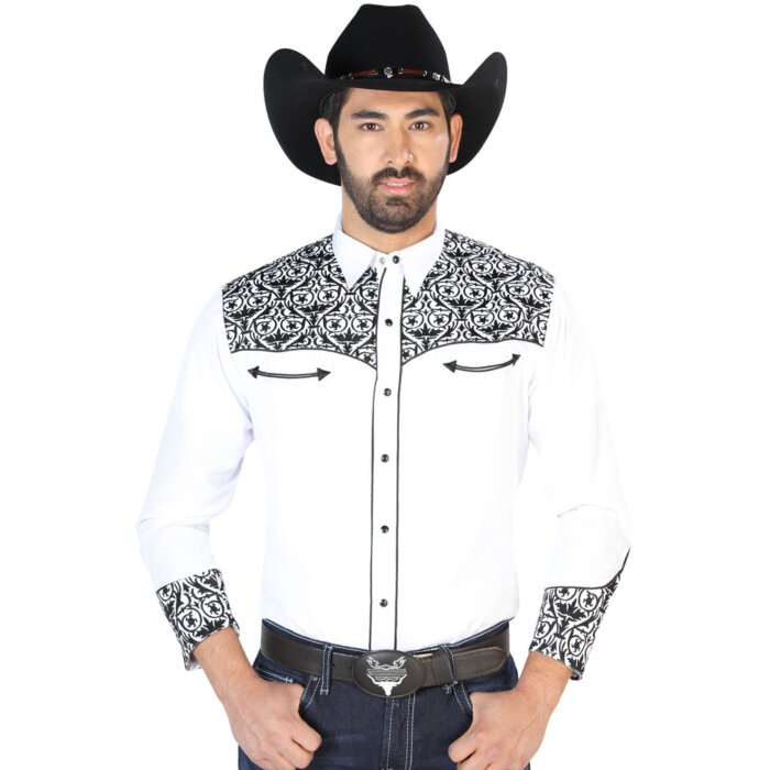 Camisa Vaquera Bordada De Lujo Blanca 126705