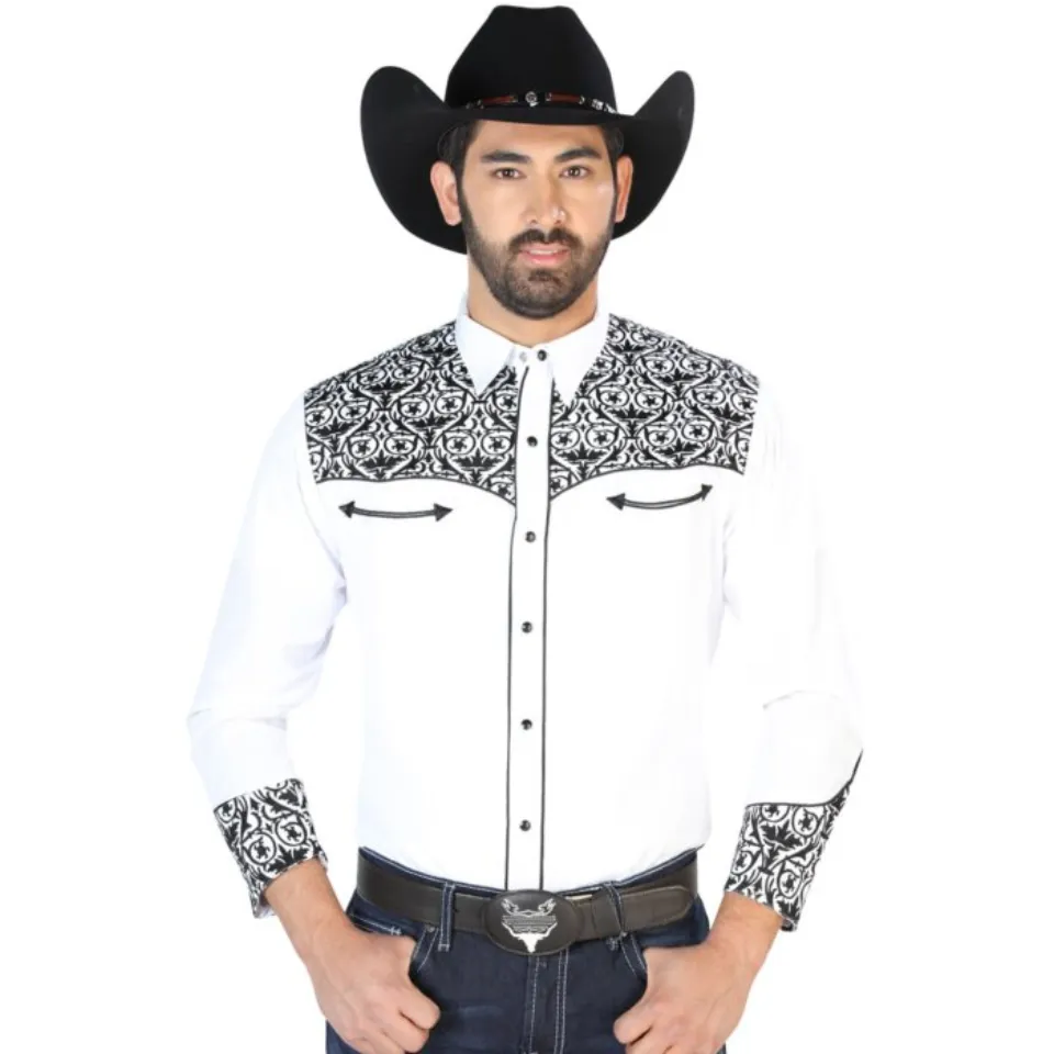 Camisa Vaquera Bordada De Lujo Blanca 126705