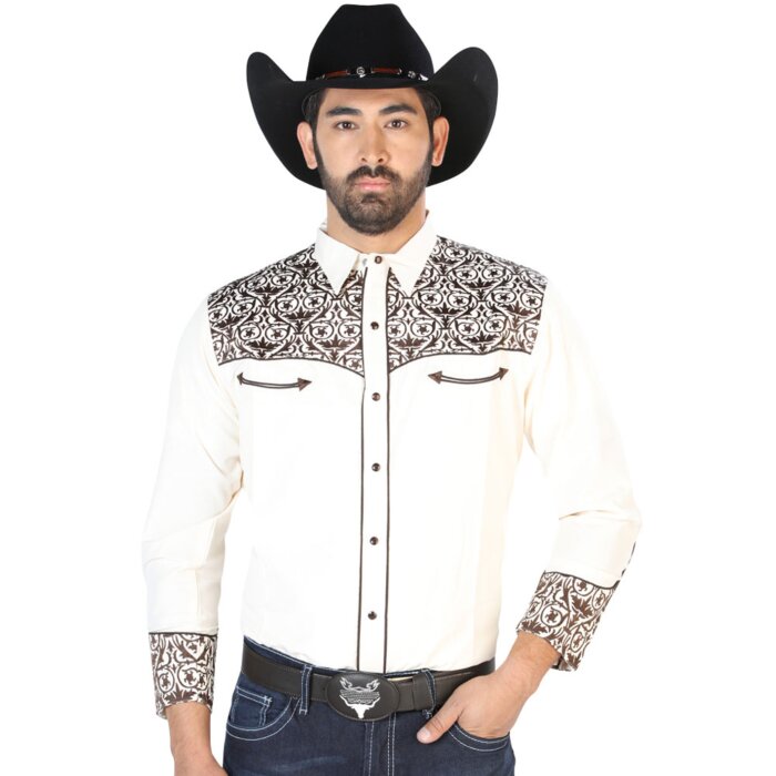 Camisa Vaquera Bordada De Lujo  Beige 126706